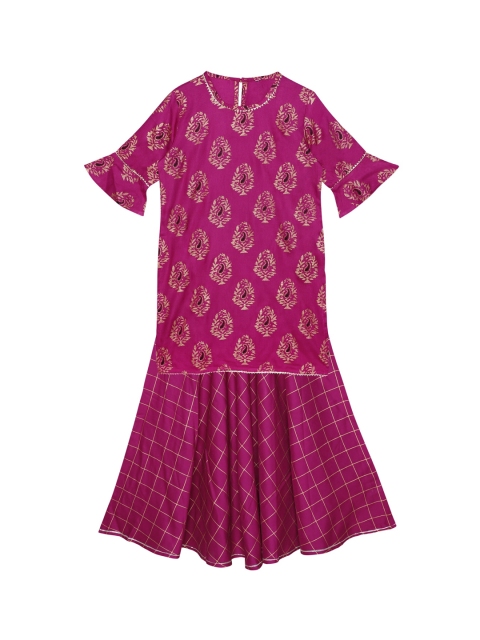 

Ishin DESIGNER STUDIO Girls Magenta & Beige Printed Kurta with Skirt