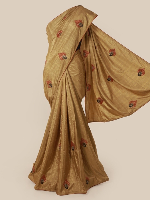 

Pothys Tan Embroidered Art Silk Saree