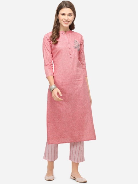 

Mirchi Fashion Women Peach-Coloured Regular Pathani Kurti & Trousers