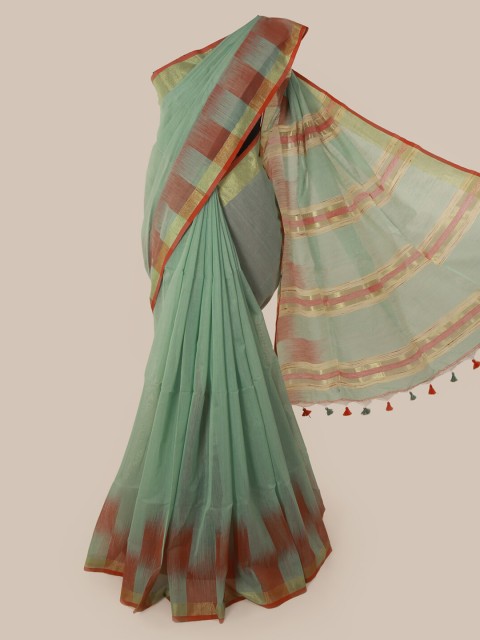 

Pothys Green Solid Cotton Blend Saree