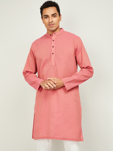 

Melange by Lifestyle Men Coral Red Striped Mandarin Collar Kurta