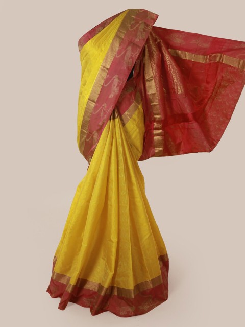 

Pothys Yellow Solid Pure Silk Saree
