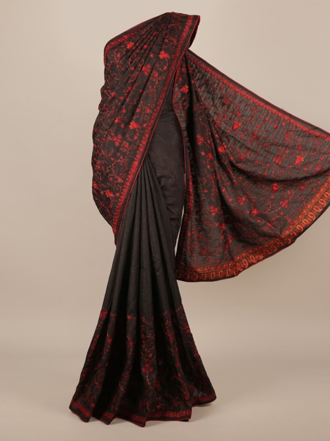 

Pothys Black Pure Silk Embroidered Tussar Saree