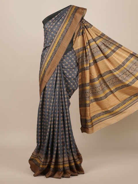 

Pothys Grey Printed Jute Silk Saree