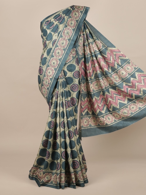 

Pothys Cream-Coloured Printed Jute Silk Saree