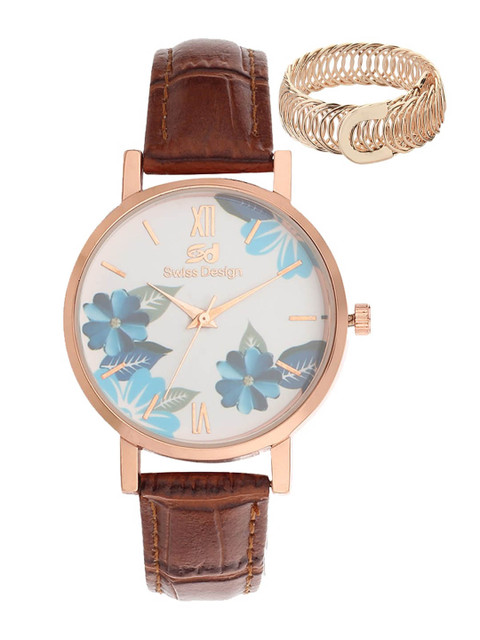 

Swiss Design Women White & Brown Watch Gift Set SDW-101