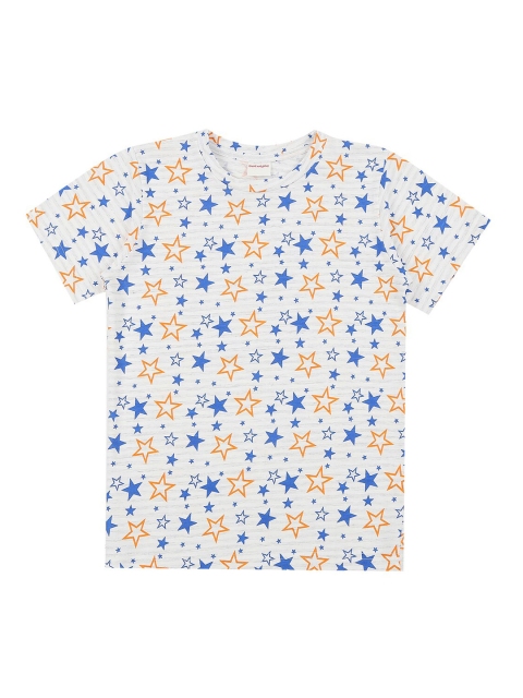 

RAINE AND JAINE Boys Off-White & Blue Pure Cotton Star Print Round Neck T-shirt