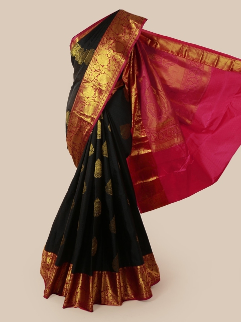 

Pothys Black & Gold-Toned Pure Silk Woven Design Saree
