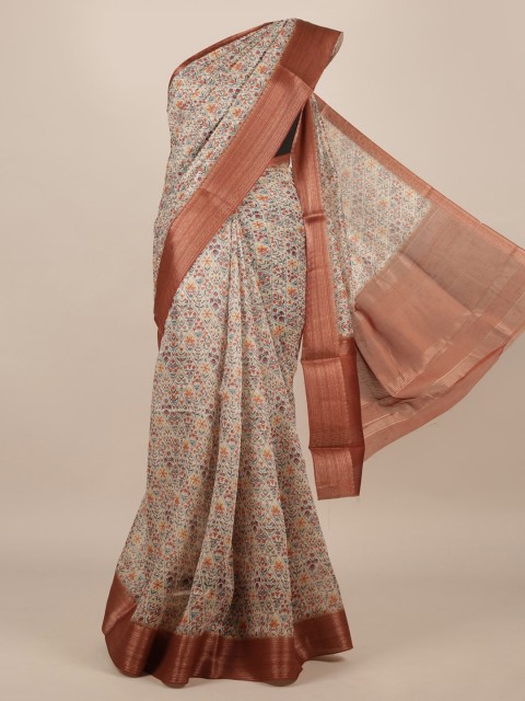 

Pothys Cream-Coloured Pure Silk Printed Tussar Saree