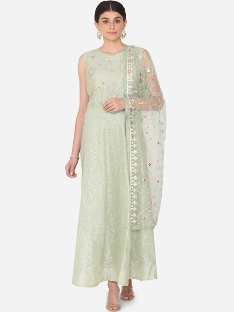 

BOMBAY SELECTIONS Women Green Embroidered Kurti with Sharara & Dupatta