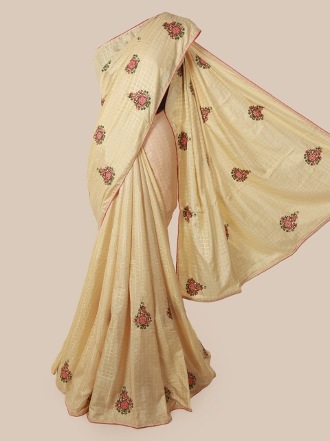 

Pothys Cream-Coloured Embroidered Art Silk Saree