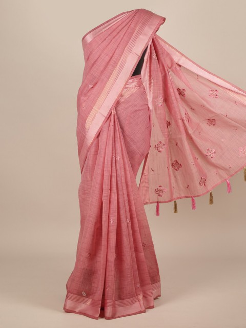 

Pothys Pink Checked Jute Silk Saree