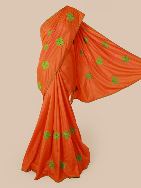 

Pothys Orange Embroidered Art Silk Saree