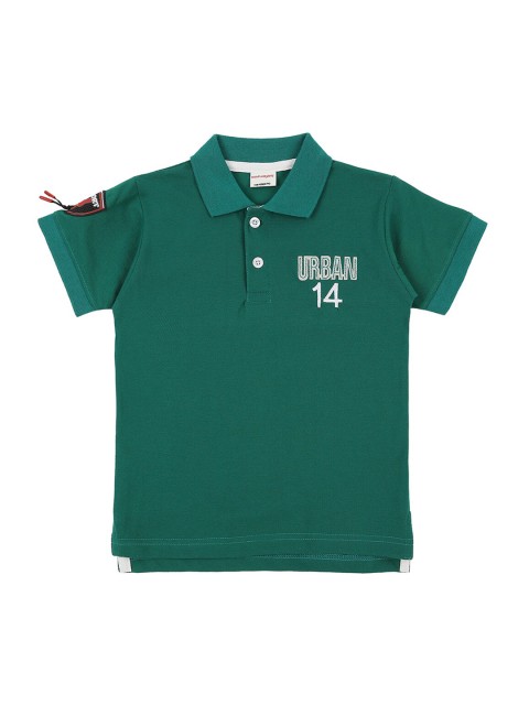 

RAINE AND JAINE Boys Green Pure Cotton Solid Polo Collar T-shirt
