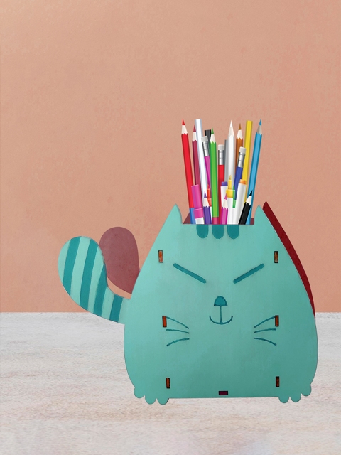 

Webby Kids Multicoloured DIY Build & Paint Wooden Cat Shaped Pen Stand Toy, Multi