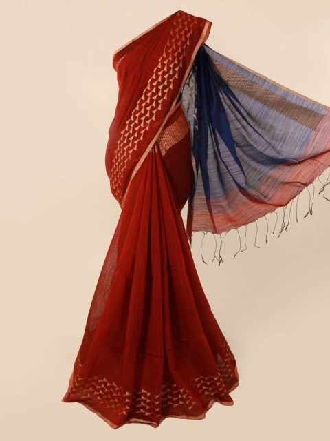 

Pothys Red Solid Cotton Blend Saree