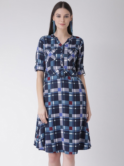 

Texco Women Navy Blue & Grey Checked A-Line Dress