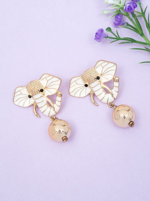

Golden Peacock White & Golden Animal Shaped Drop Earrings