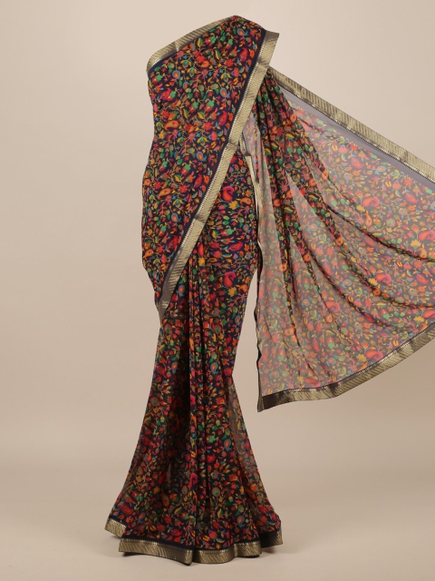 

Pothys Navy Blue Printed Poly Chiffon Saree
