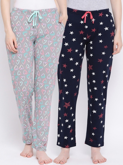

Kanvin Women Pack of 2 Printed Pure Cotton Lounge Pants, Grey