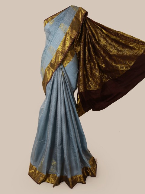 

Pothys Grey & Gold-Toned Pure Silk Printed Saree