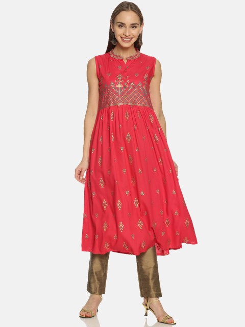 

Saffron Threads Women Fuchsia & Gold-Toned Ethnic Motifs Printed Floral Kurta
