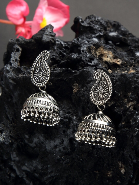 

NEUDIS Oxidised Silver-Toned Dome Shaped Jhumkas