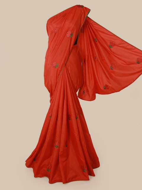 

Pothys Orange Embroidered Art Silk Saree