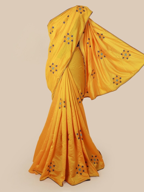 

Pothys Yellow Embroidered Art Silk Saree