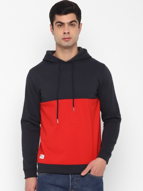 

American Crew Men Navy Blue & Red Colourblocked Hooded Sweatshirt