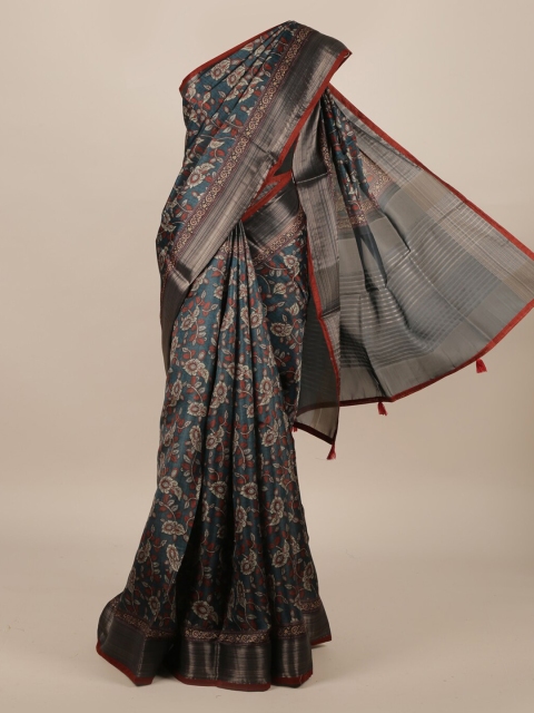 

Pothys Blue Printed Jute Silk Saree