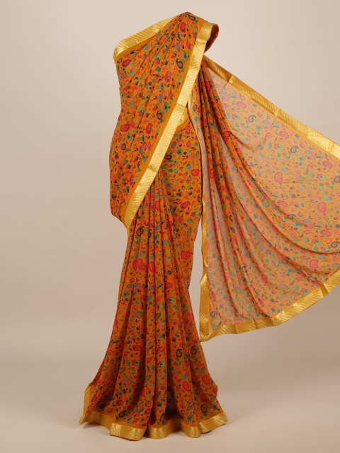 

Pothys Mustard Printed Poly Chiffon Saree