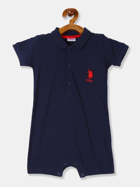 

U.S. Polo Assn. Kids Infant Boys Navy Short Sleeve Solid Cotton Bodysuit, Navy blue
