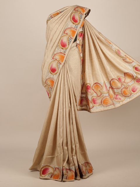 

Pothys Cream-Coloured Solid Jute Silk Saree