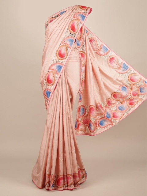 

Pothys Pink & Blue Jute Silk Solid Saree