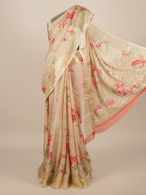 

Pothys Peach-Coloured Printed Poly Chiffon Saree