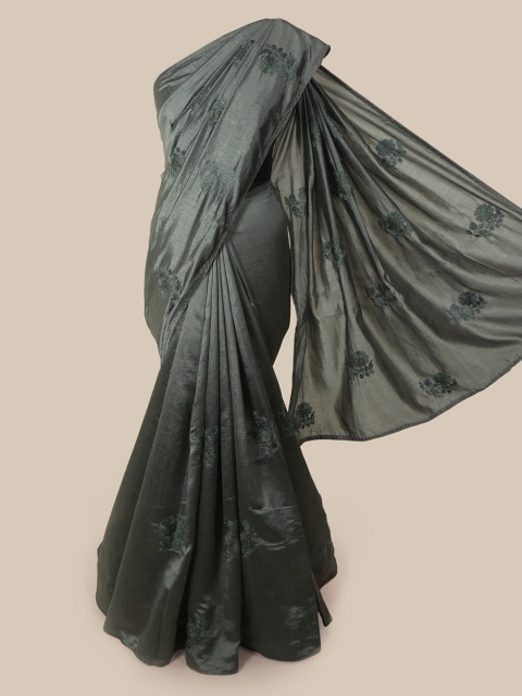 

Pothys Grey Embroidered Art Silk Saree