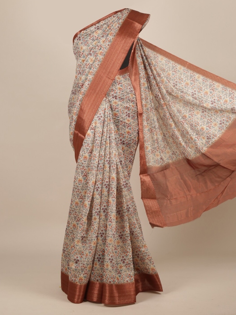

Pothys Cream-Coloured Printed Jute Silk Saree