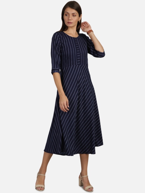 

SAADHVI Women Blue Striped Fit and Flare Dress