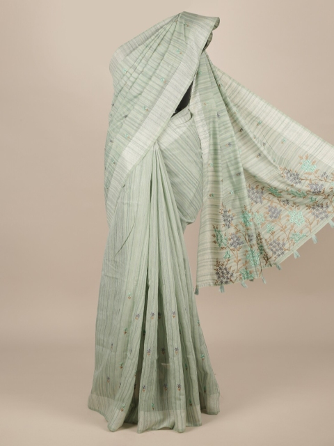 

Pothys Green Embroidered Jute Silk Saree
