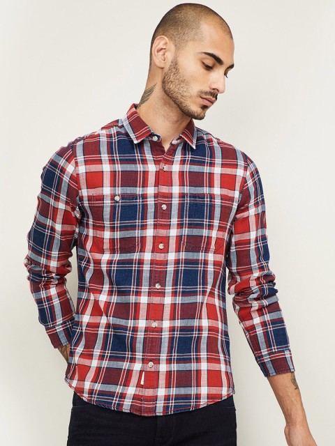 

Forca by Lifestyle Men Red Tartan Checks Checked Casual Cotton Shirt