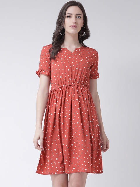 

The Vanca Women Orange & White Abstract Print A-Line Dress
