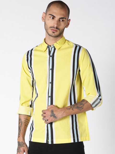 

Blue Saint Men Yellow & White Slim Fit Striped Casual Shirt