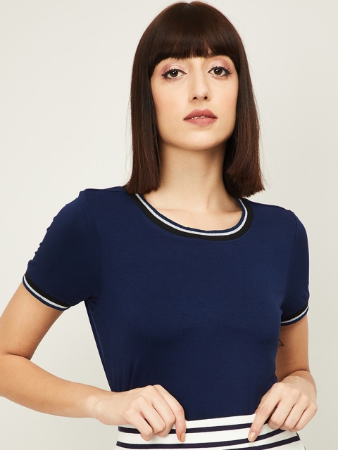 

Bossini Navy Blue Solid Regular Top
