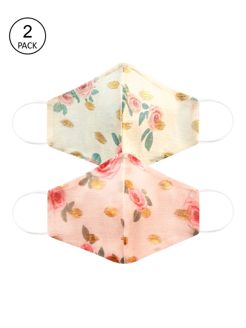 Daffodils GIRLS WEAR Women Pack of 2 Floral Printed 3-Ply Reuseable Cloth Masks, Multi
