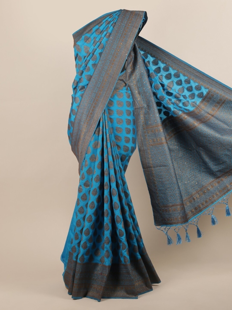 

Pothys Blue Woven Design Jute Silk Saree