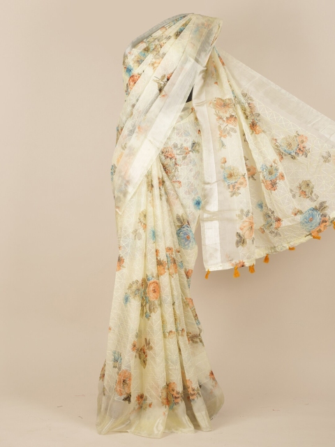 

Pothys Cream-Coloured Printed Organza Saree