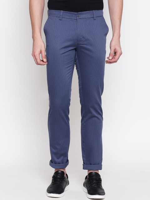 Basics Men Blue Tapered Fit Solid Regular Trousers