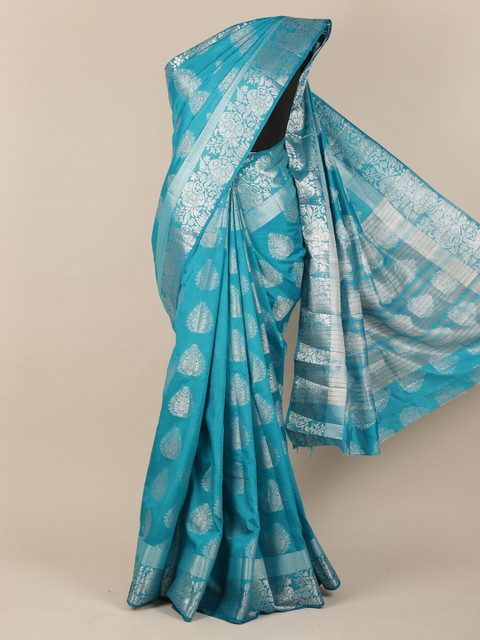 

Pothys Blue & Silver-Toned Jute Silk Woven Design Saree