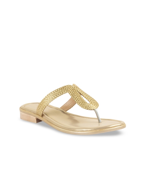 

Vanilla Moon Women Gold-Toned Embellished Leather Open Toe Flats